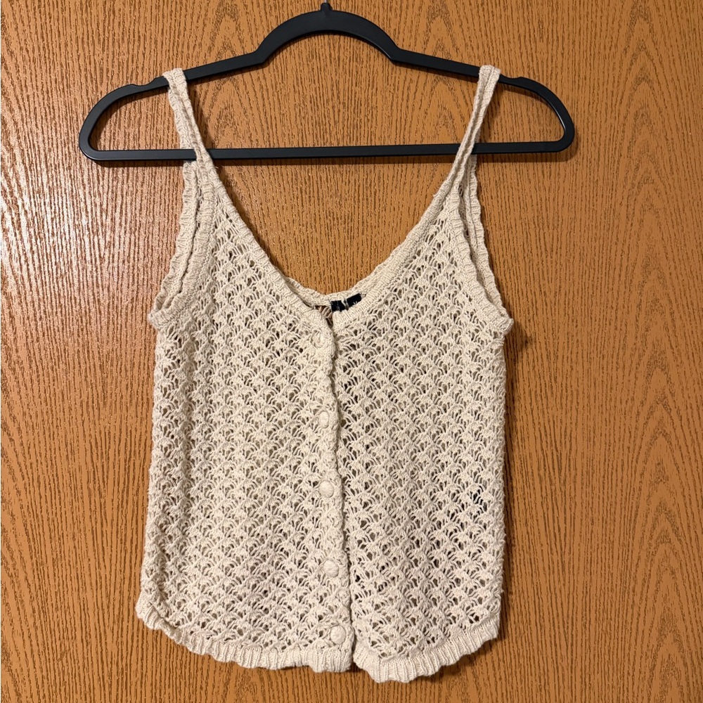 moon & madison Cream Crochet Button-Front Camisole